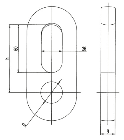 Łącznik dwuuchowy z uchem owalnym i okrągłym, płaski (2516)